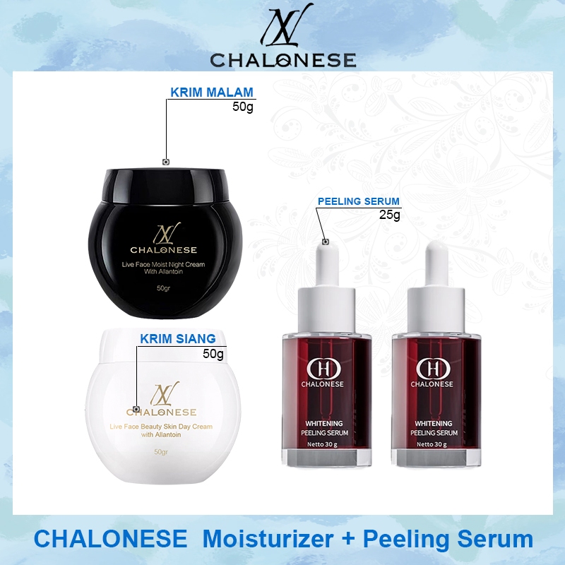 [ CHALONESE ] Bright Glowing Set (Day&Night Cream + Peeling Serum ) Membantu Mengeksfoliasi Sel Kuli