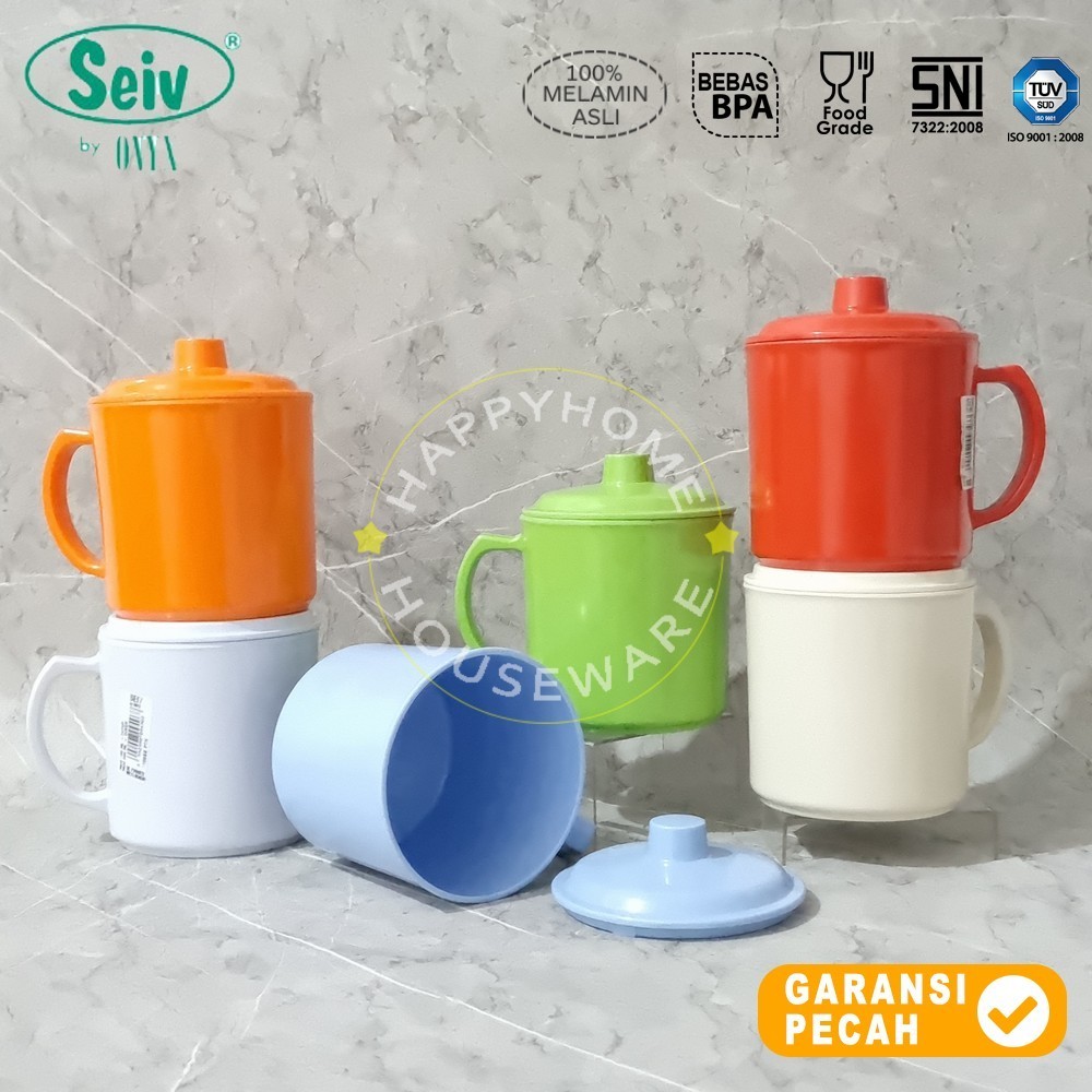 SEIV Mug Besar Tutup 600ml Gelas Gagang Mug Minum Tutup Melamin 3105SB