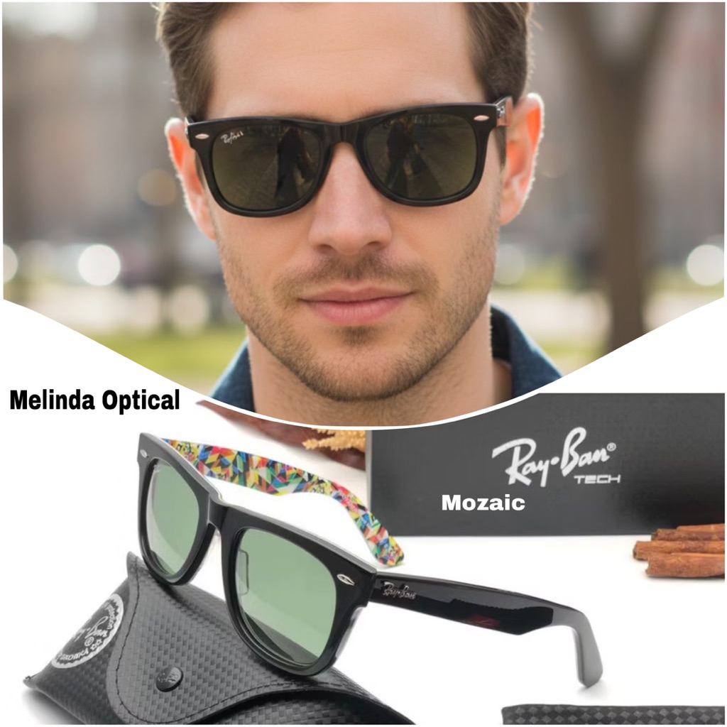 Kacamata Sunglasses Ray-Ban Wayfarer Mozaic Lensa Ijo Botol Kualitas Super Fulset Box Super Kacamata