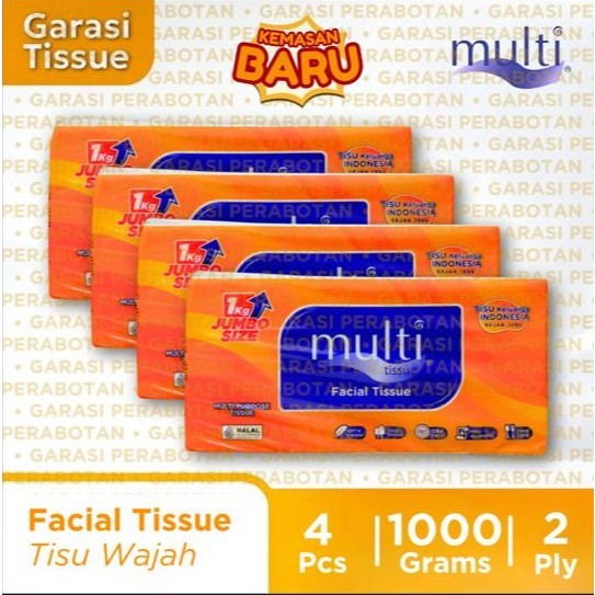 4 Pack Tissue MULTI Facial Kiloan X 1000 Gram ( 4 KG ) atau 4 Pack Tissue MULTI 2000 Ply ( 2,6 KG )