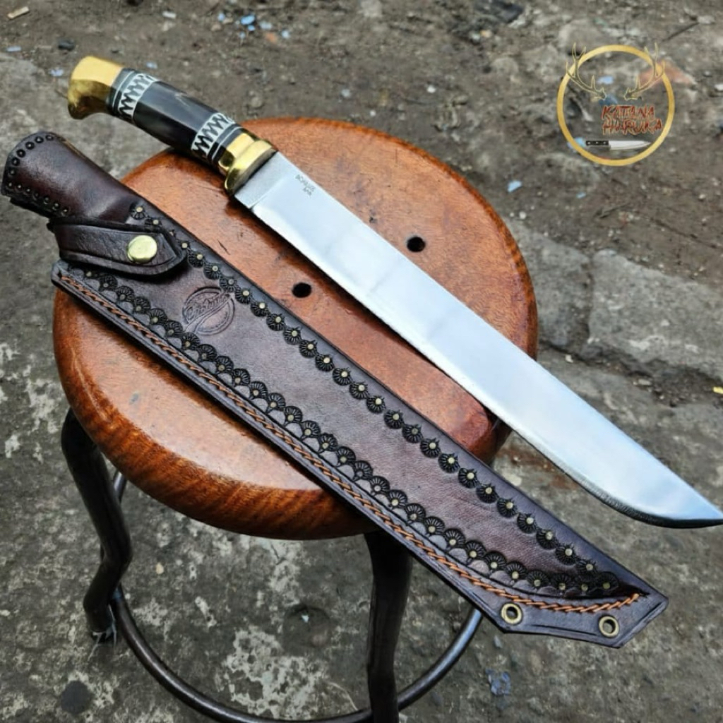 GOLOK SEMBELIH SAPI/KAMBING - Material Baja Impor Bohler KIIO REGULIT - Sarung Kulit Asli