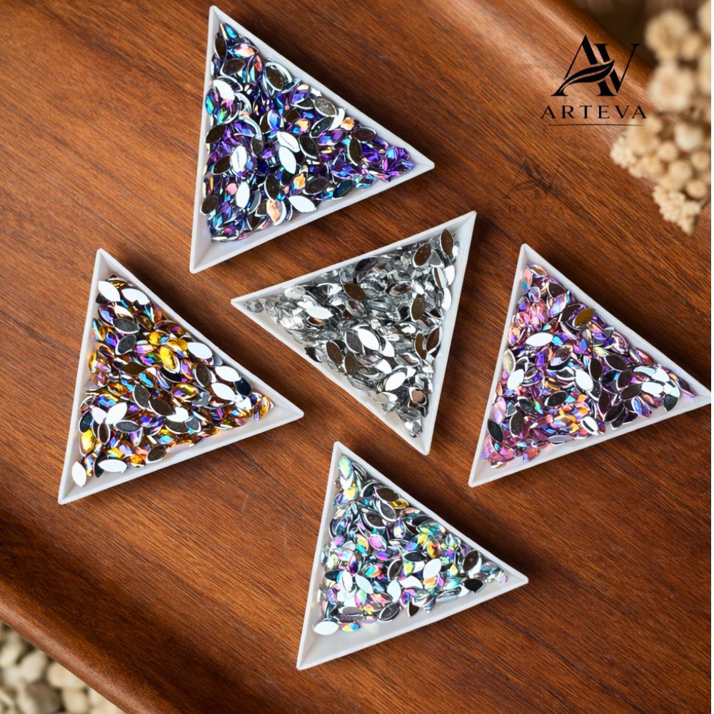 Premium Rhinestone Manik Daun Manik Lancip Henna Kristal