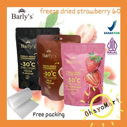 Barly's freeze dried strawberry / barlys snack dried strawberry coated 60g