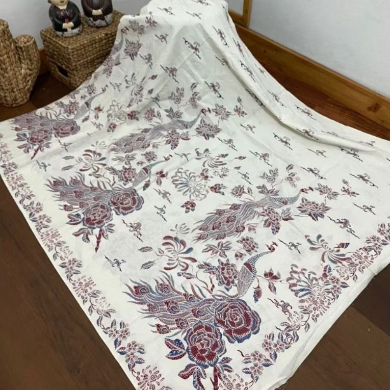 (ORIGINAL) KAIN BATIK SOLO BURUNG MERAK MAWAR MERAH BIRU