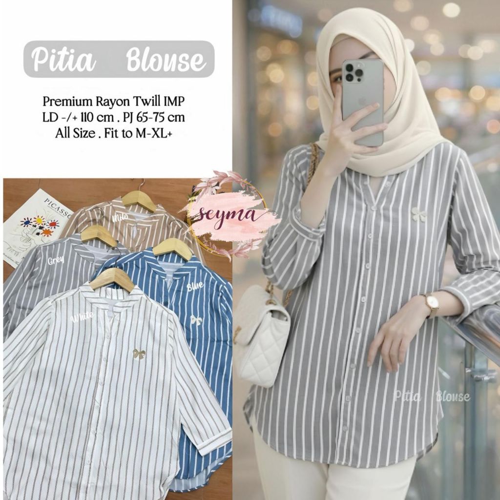 Pitia Blouse Kemeja Wanita motif garis-garis