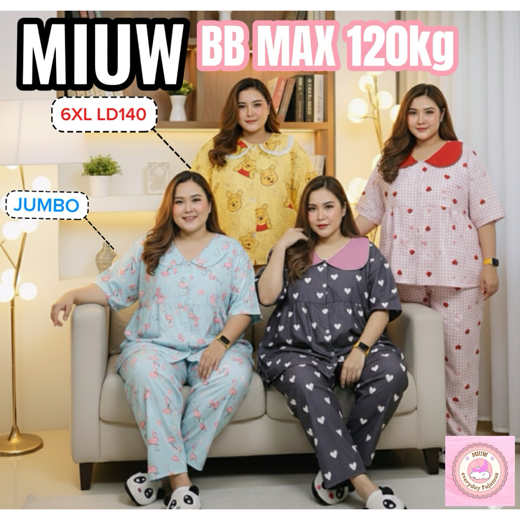 LD140 CP PIYAMA MIUW 6XL SETELAN ONESET JUMBO SIZE SUPER JUMBO OVERSIZE BIGSIZE PIAMA BABYDOLL HAMIL