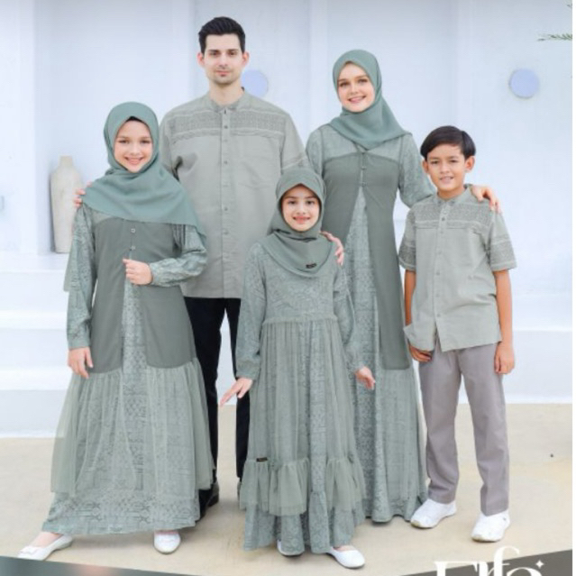PUSAT - Sarimbit Keluarga 2023 Ethica Elfa 283 Sage Green (Gamis Kagumi 285, Koko Kahfi 267, Gamis A