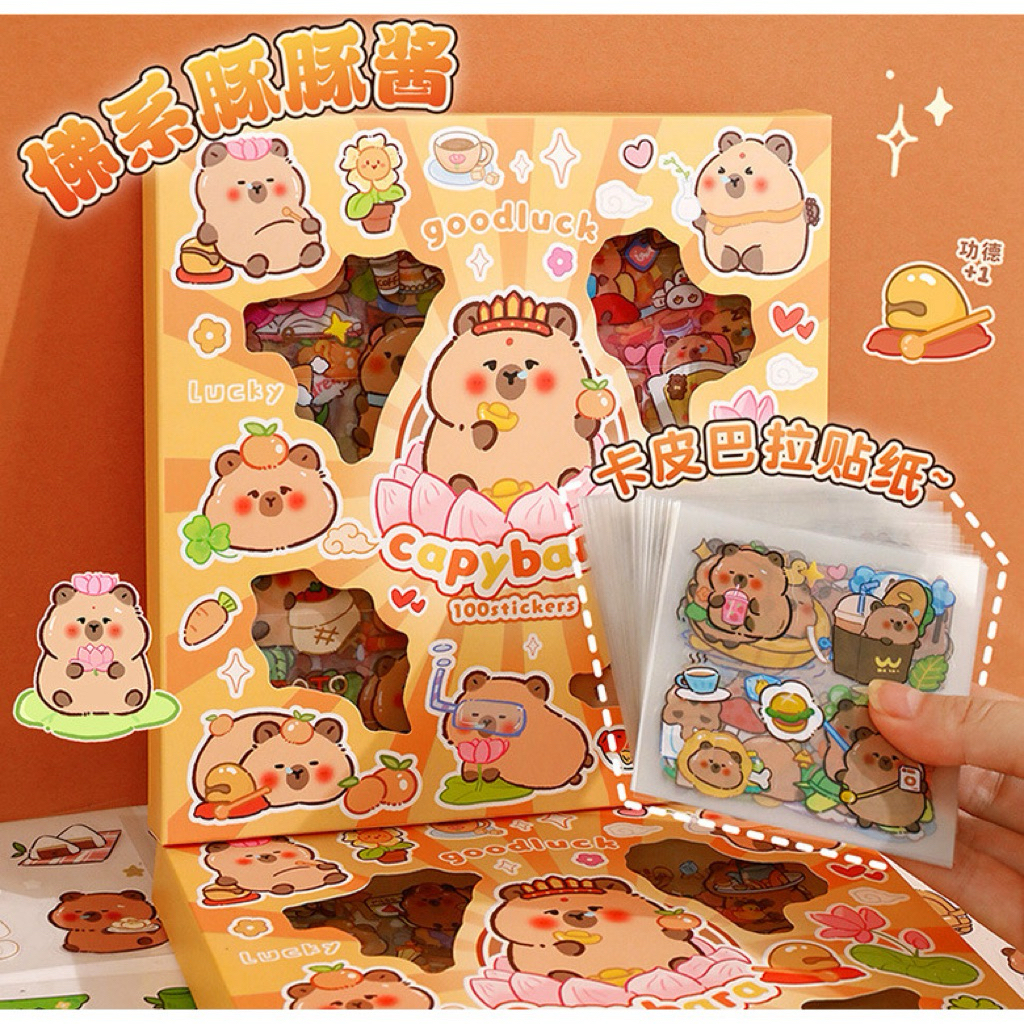 100 Lembar Stiker Capybara Lucu Aesthetic, PVC Tahan Air