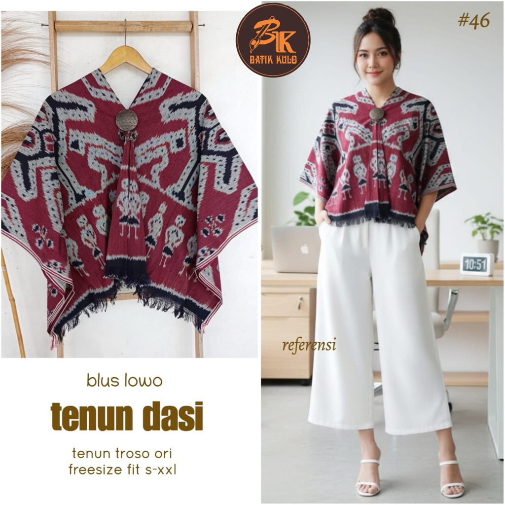 Blus Lowo Tenun Dasi Atasan Tenun Wanita Batik Tenun Modern