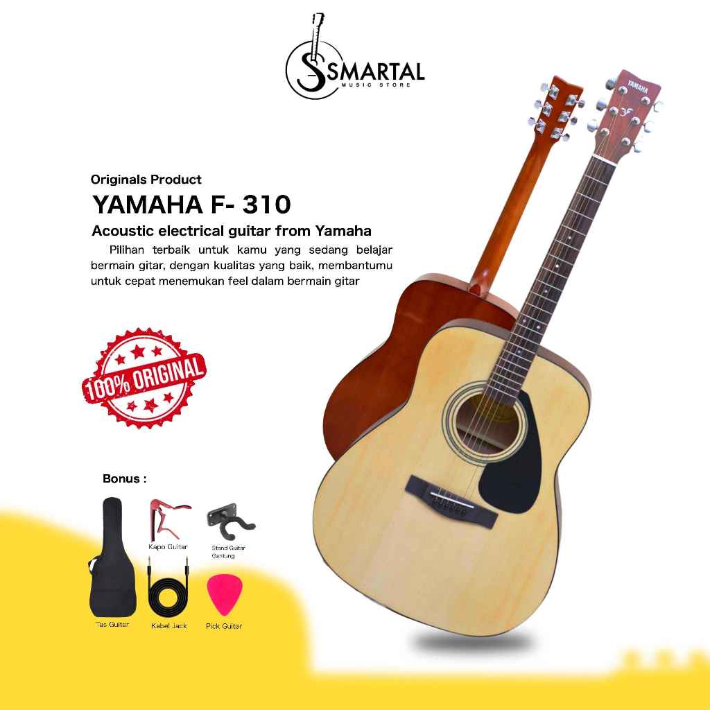 Gitar YAMAHA F310 ORIGINAL Akustik Elektrik Listrik Tunner HSY 400 T PREMIUM FREE PACKING KAYU