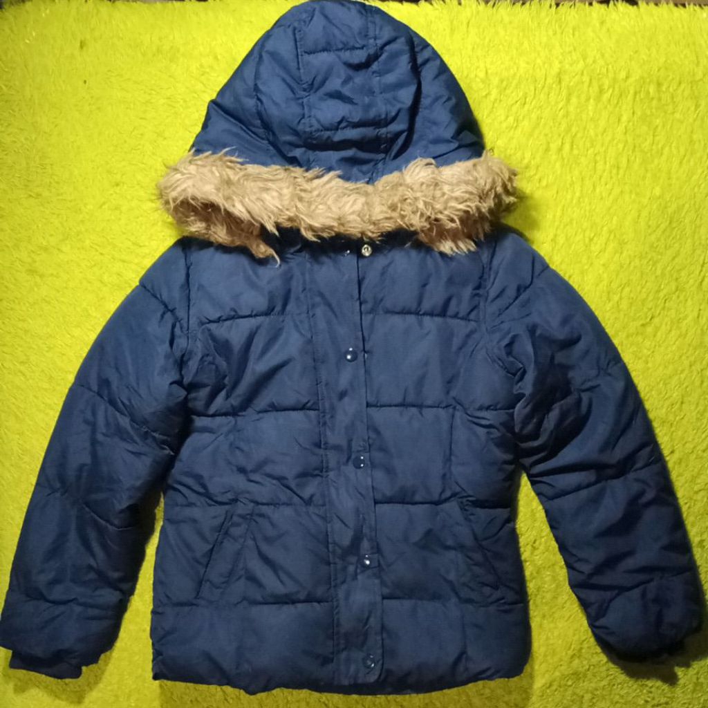 Jaket anak biru navy sherpa dalam hoodie M( wajib baca deskripsi)