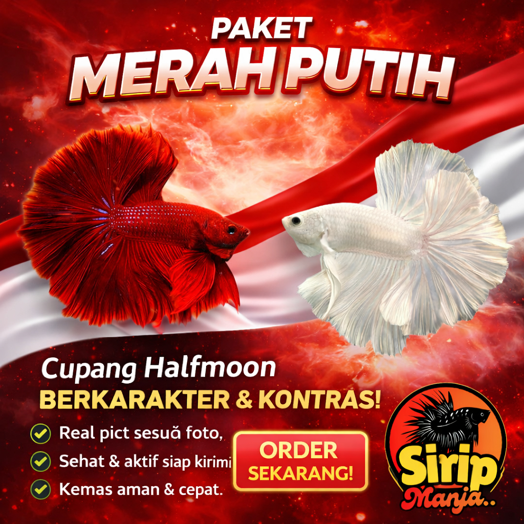 Paket Merah Putih Cupang Halfmoon | Merah & Putih Kontras | Sirip Manja