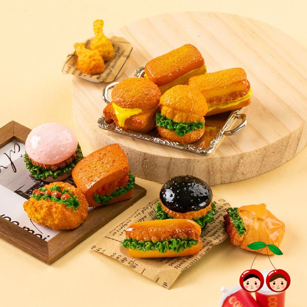 Miniatur Miniature Fast Food Taco Sandwich Burger & Fries