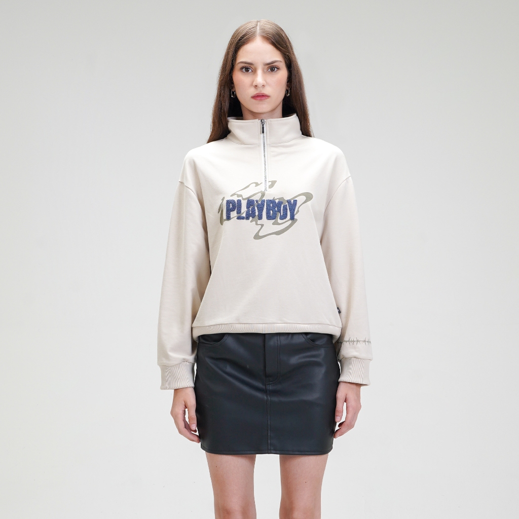CELCIUS WOMAN Playboy High Neck Pullover Sweatshirt LIN000162W Cream