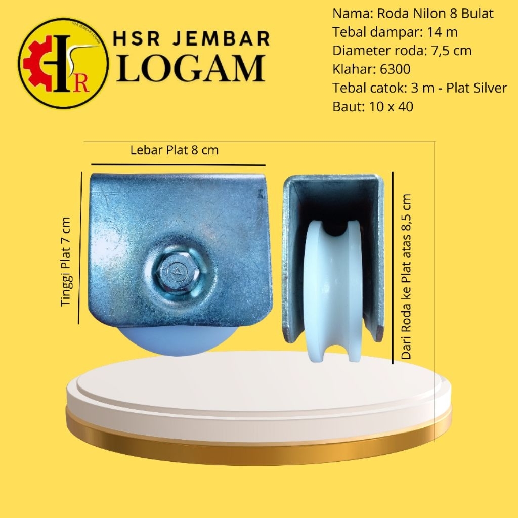 Roda nilon 8, roda gerbang rumah modern, roda nilon 8 bulat