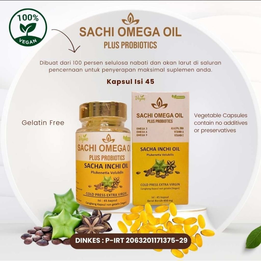 Sacha Inchi Omega Oil Kapsul isi 45 kapsul berat bersih per kapsul 450mg - kapsul vegan