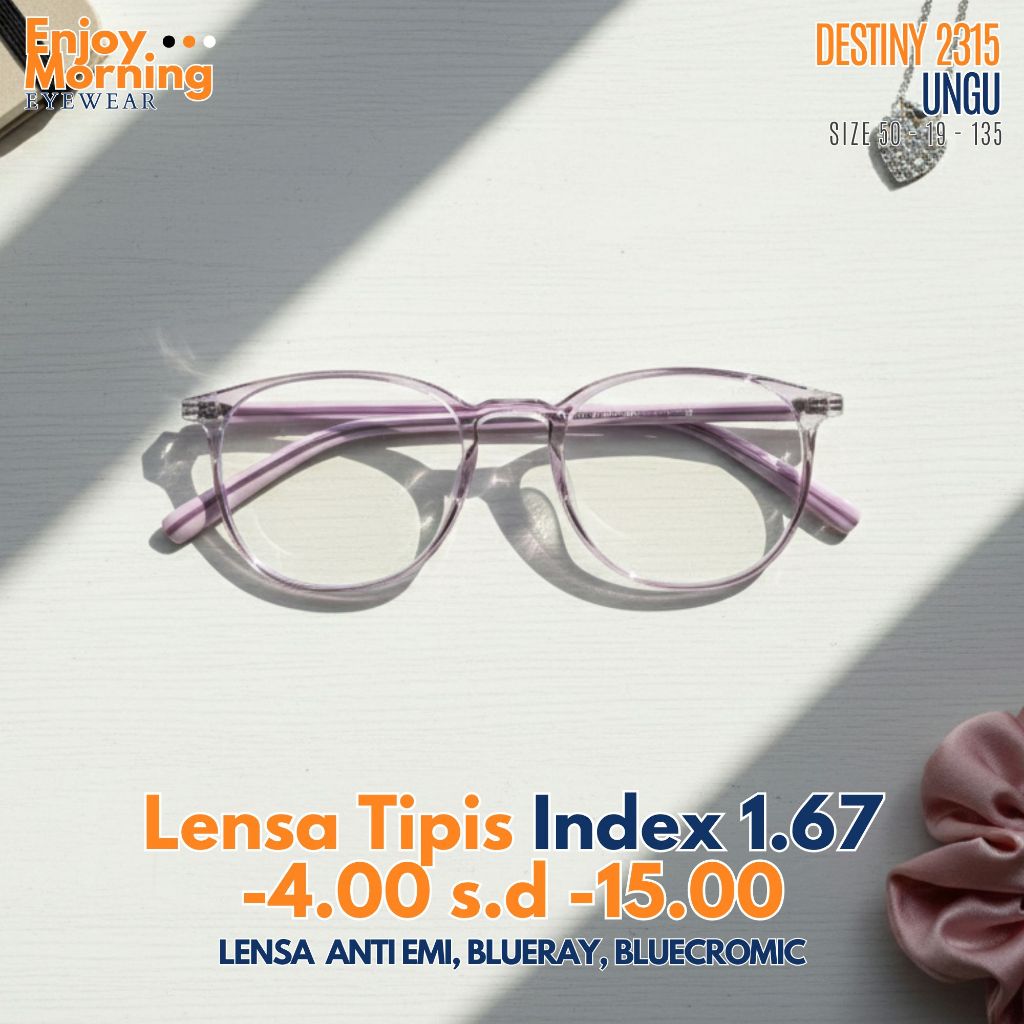 Kacamata Minus Wanita Lensa Tipis -4 sd -15 Silinder -2 Hi Index 1.67 Anti Radiasi Blueray Photocrom