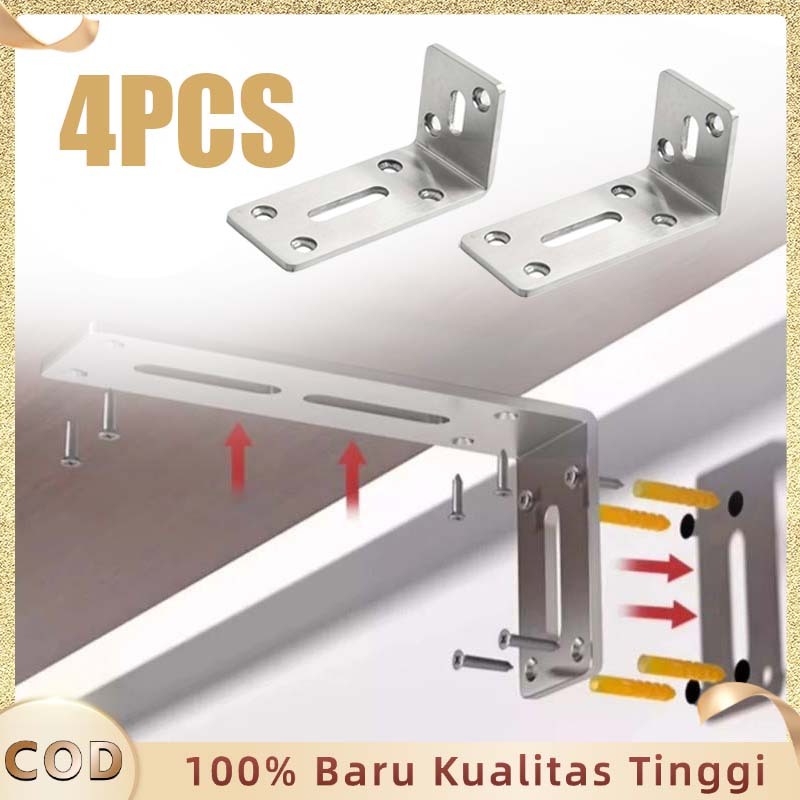 4pcs Plat Siku L Stainless 90 Derajat Siku Penyangga Besi Tebal Plat Siku L Bracket Penyangga Plat S