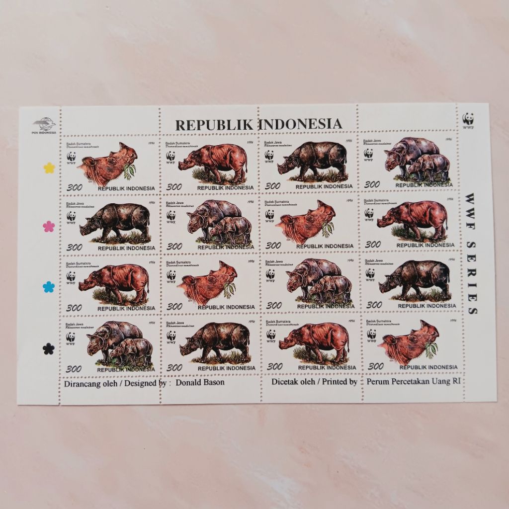 (AS) Perangko Indonesia 1996 WWF Badak On Sheet (16 pcs ) Mint