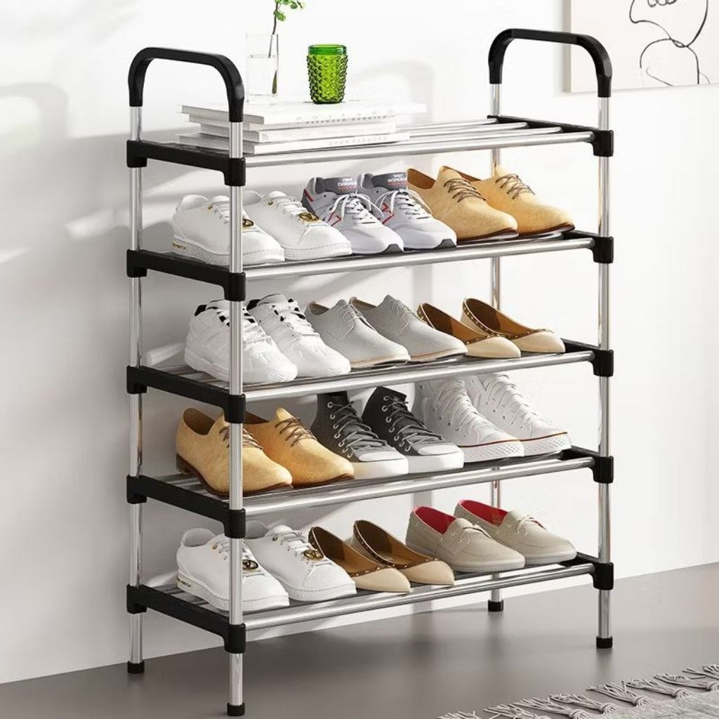 rak sepatu minimalis 5 susun ambalan besi