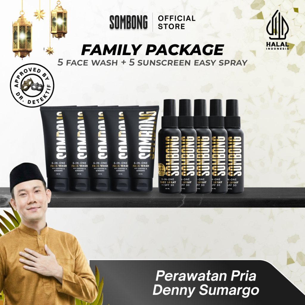 SOMBONG Paket Family Ganteng Ga Ribet 5-in-1 Face Wash Pria + Sunscreen Spray with SPF 30 Sunscreen