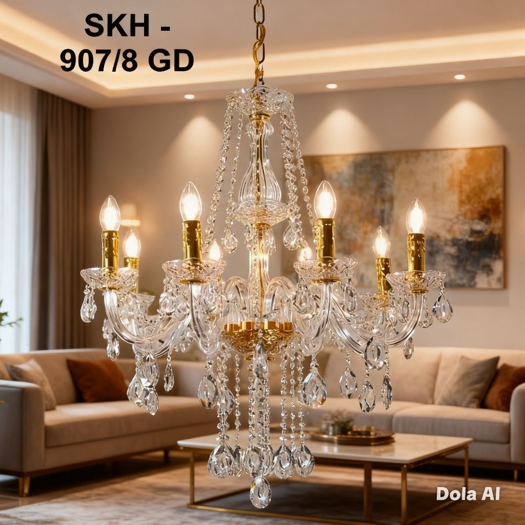 LAMPU GANTUNG HIAS CRISTAL CHANDELIER KLASIK MODERN RUANG TAMU 8 LAMPU MEWAH