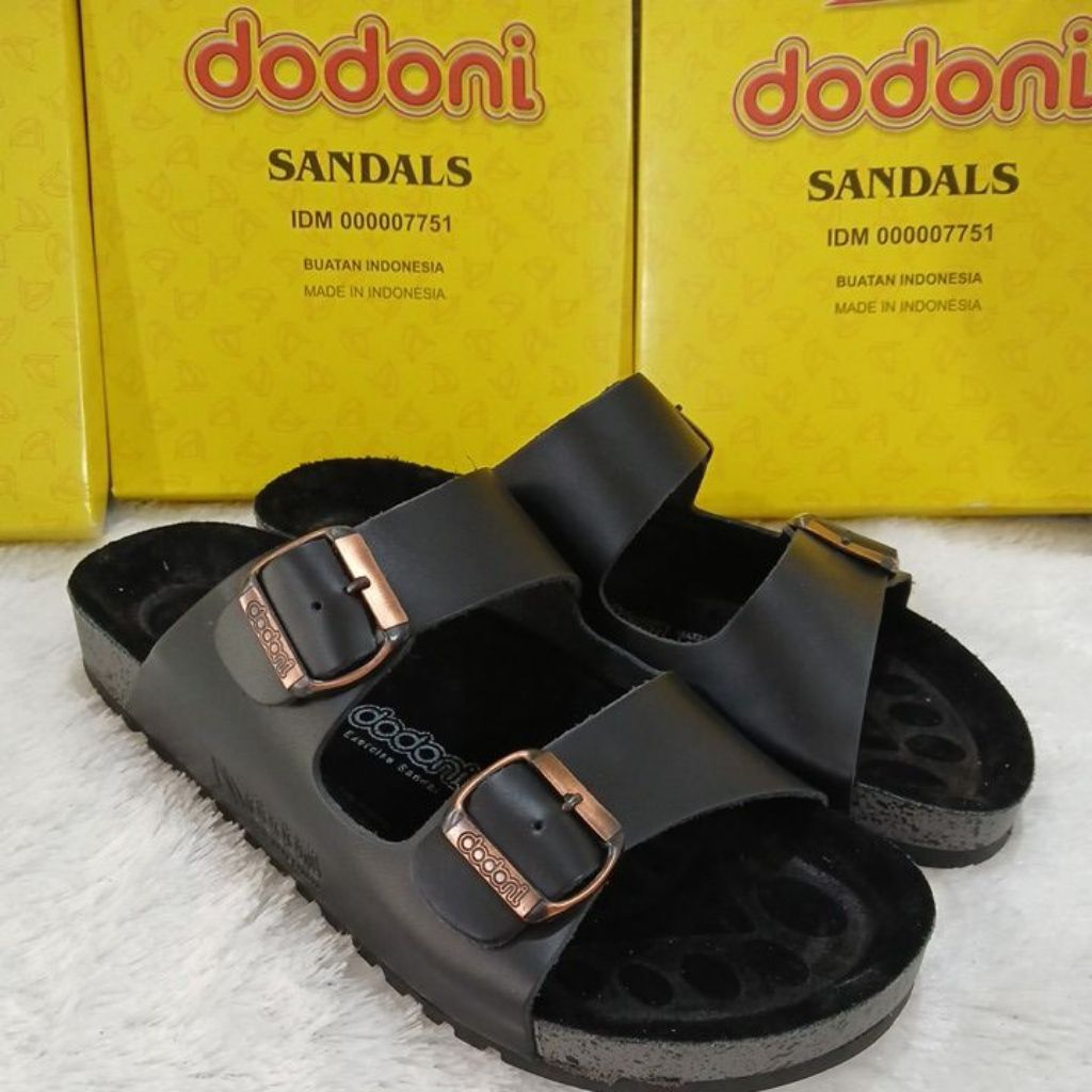 Sandal kulit asli pria dewasa dodoni BU 328 Black & Brown