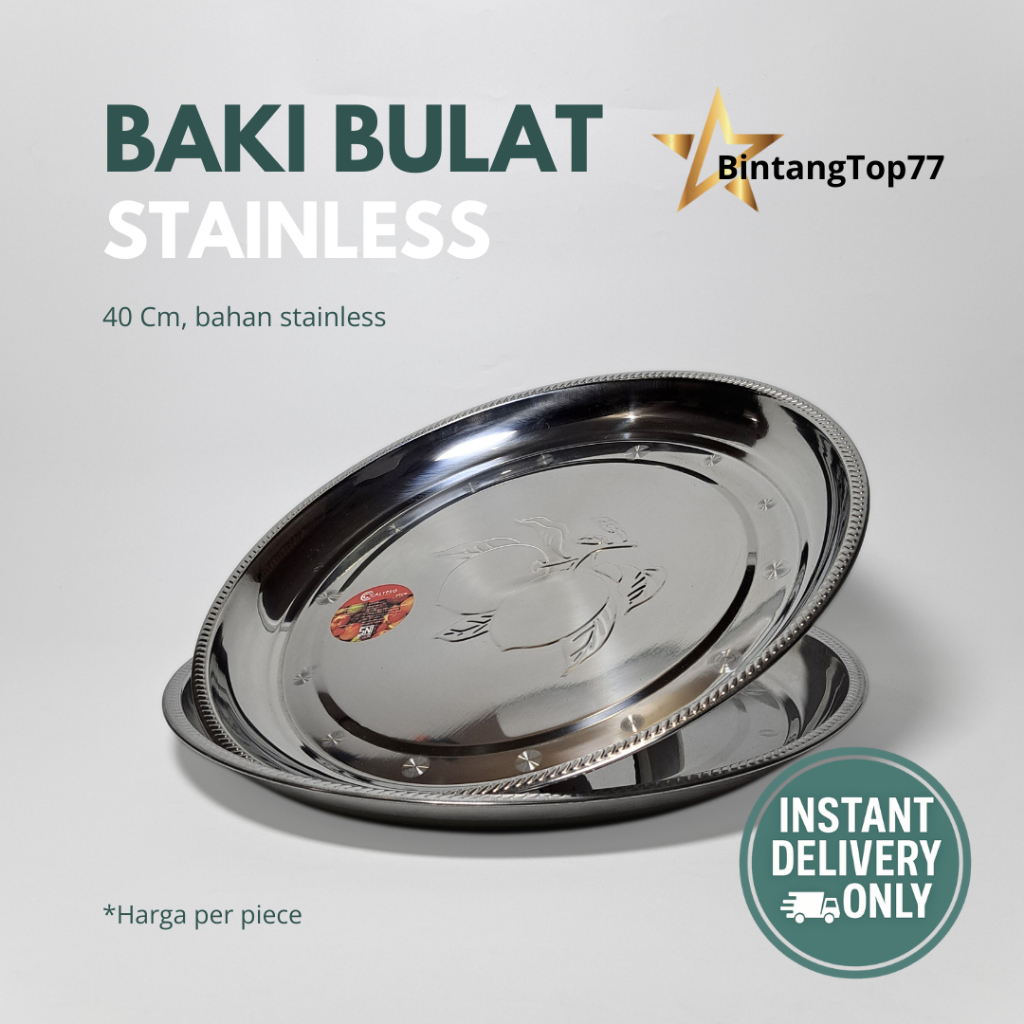 [INSTANT ONLY] Baki Stainless Bulat Calypso 40 Cm / Nampan Saji Serbaguna S-043 / Serving Tray Stain