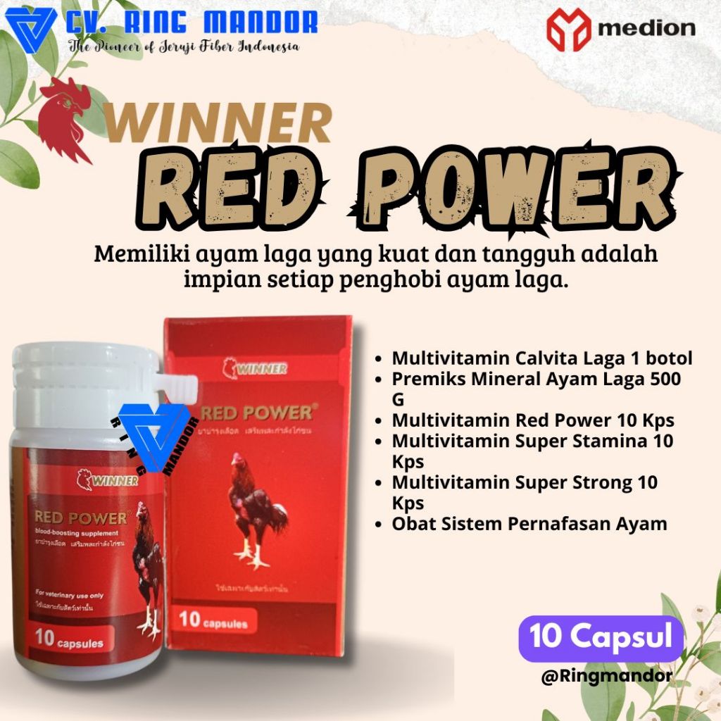 RED POWER ISI 10 KAPSUL PENAMBAH SEL DARAH MERAH UNTUK AYAM LAGA WINNER MEDION