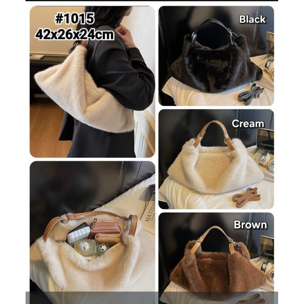 New in Bangkok - Tas Tenteng Bulu Halus Premium - Top Handle Bag Korean Look