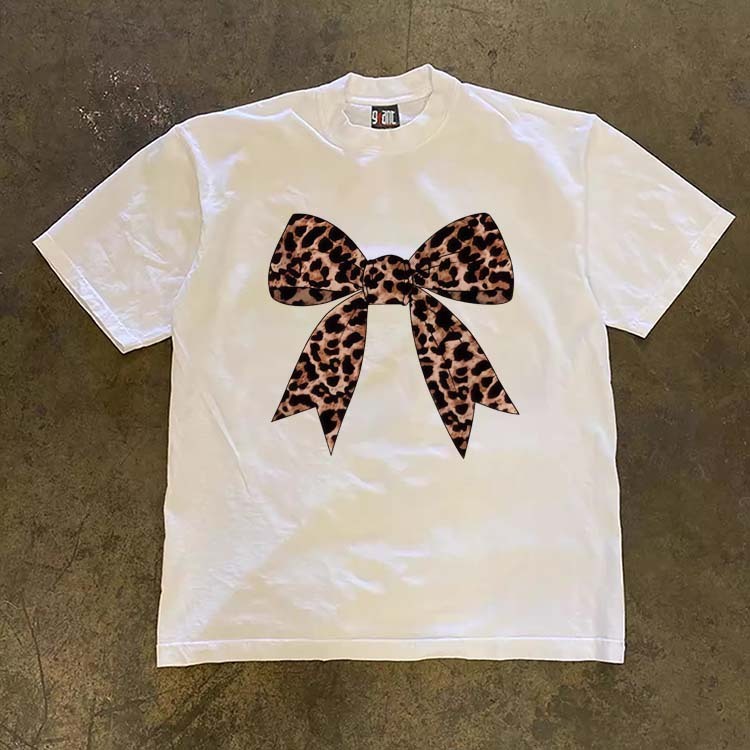JJ.STORE Motif pita bercorak leopard unik ala Korea Lengan pendek baju atasan wanita terbaru kekinia