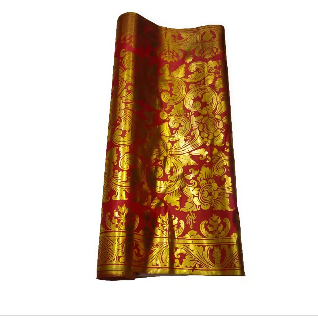 Kain Prada Bali Satin Meteran | Kain Prada Emas Motif Bunga |