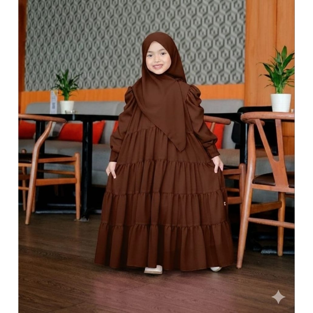 Gamis muslim anak perempuan set hijab terbaru kekinian umur 3-15tahun