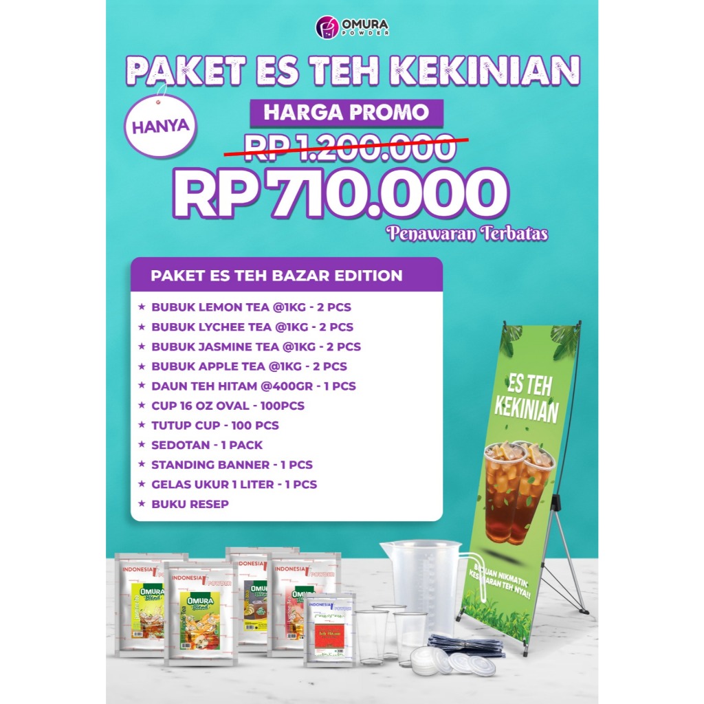[PAKET ES TEH KEKINIAN] Paket Usaha Es Teh Bazar Edition Paket Bisnis Minuman Omura Powder