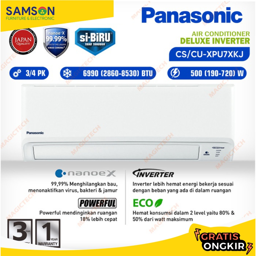AC PANASONIC 3/4 PK (0,75 PK) CS/CU-XPU7XKJ DELUXE INVERTER NANOE-X