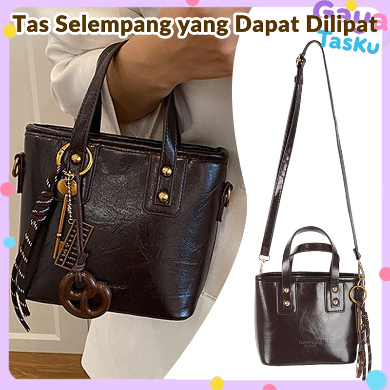 [Liontin Gratis]Tas Selempang Wanita Slingbag Pu Leather/Tas Ember Wanita