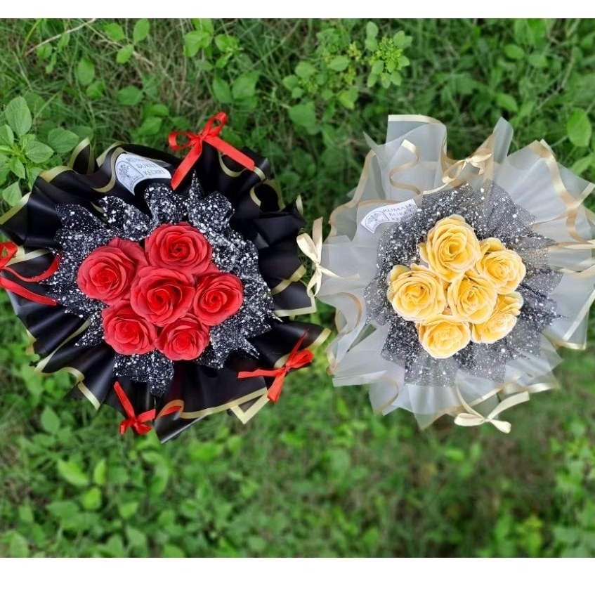 BUKET ROUND MAWAR | BUKET BUNGA PLASTIK