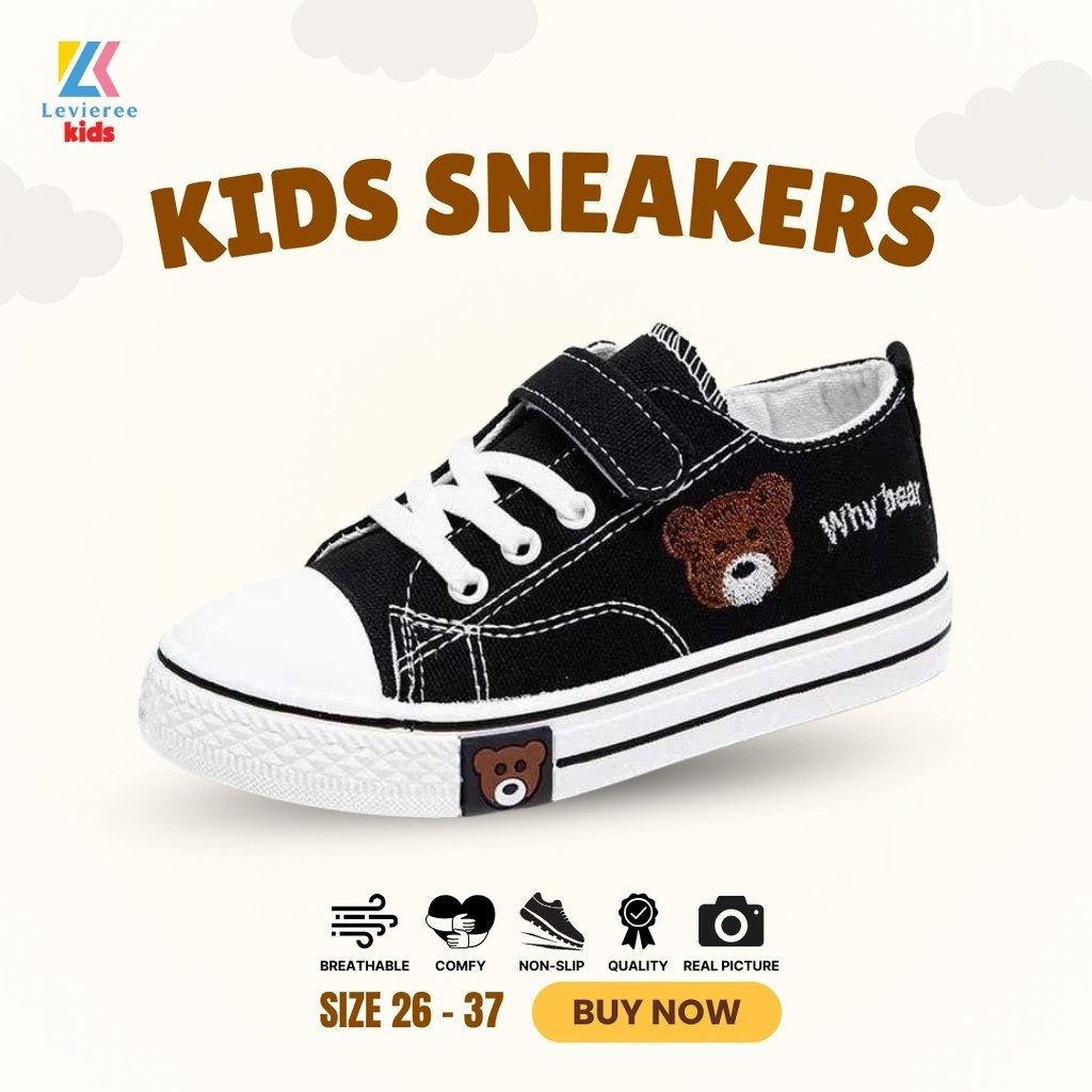 LVRkids [SALE] SIZE 21-37 Unisex Sepatu Anak Sport Hitam Sepatu Sekolah Anak LV0308