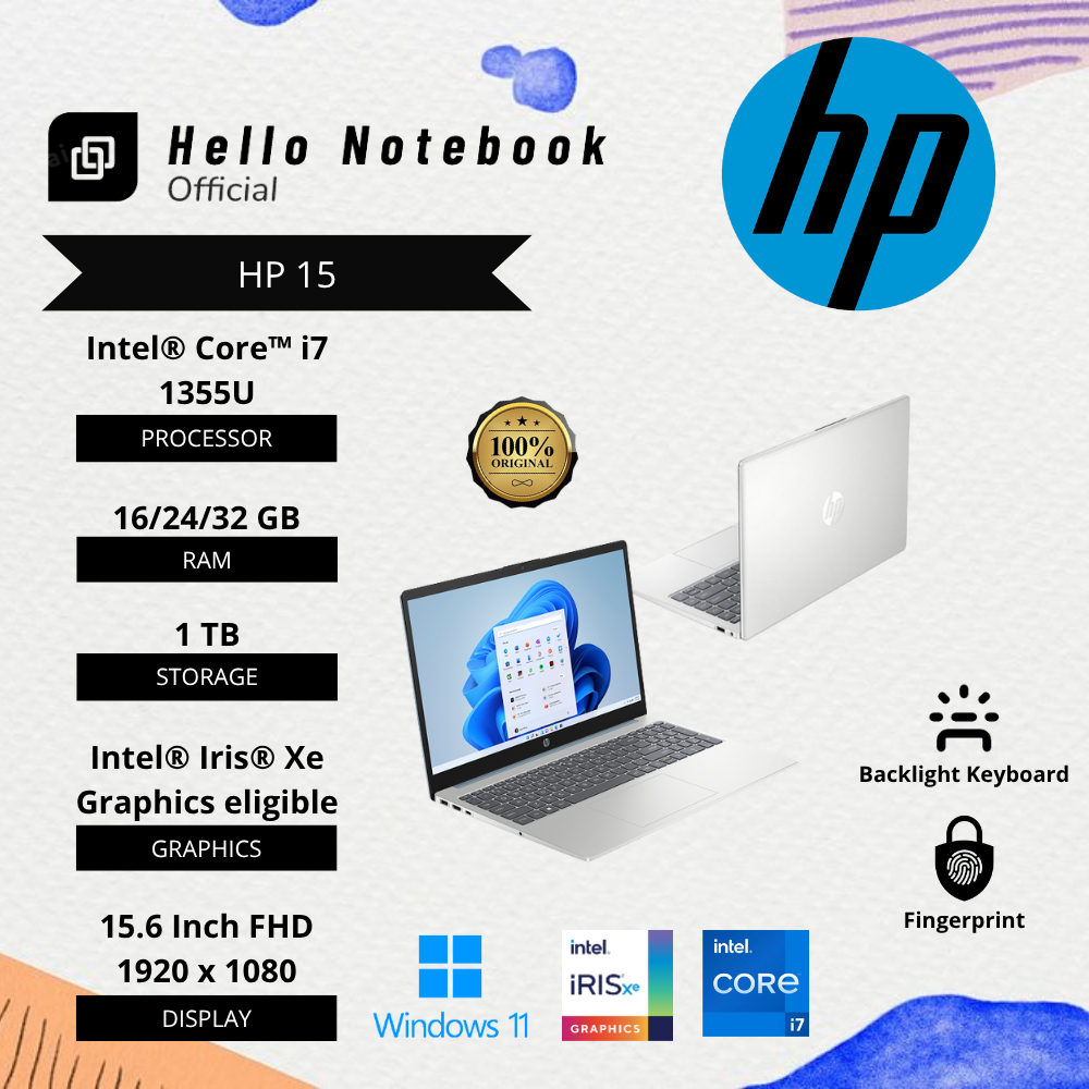 Laptop Baru Hp 15 Intel Core i7 1355u(Gen13) | Intel Core Ultra 7 155H(Gen 14)  SSD
