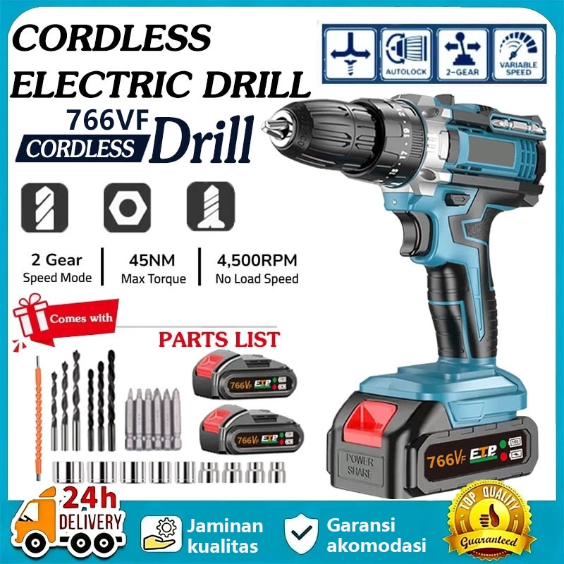 COD-766VF Mesin bor 2baterai cas 10mm Bor Listrik Mesin Bor Bateraimurah bor tangan baterai besi tem