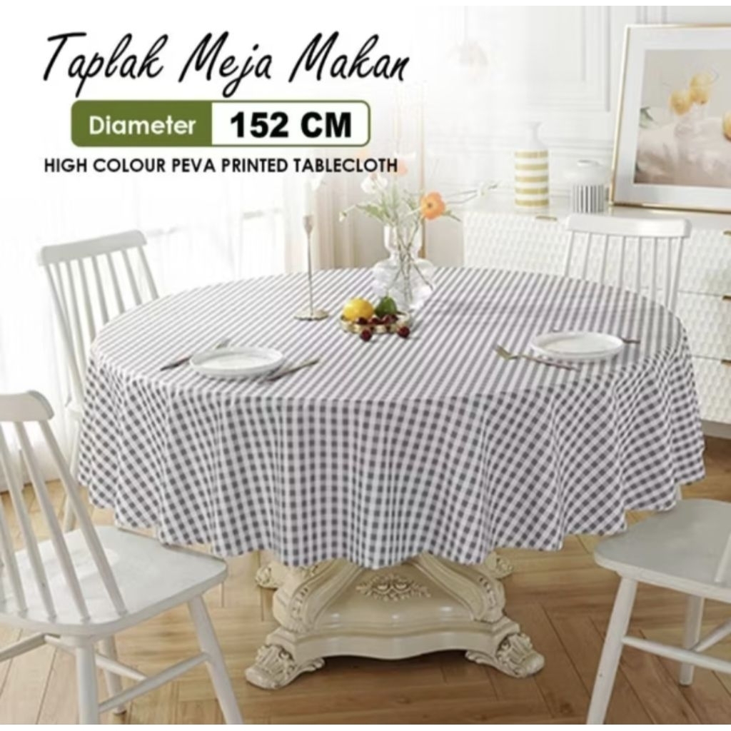 Taplak Meja Bulat Motif Kotak Aesthetic Diameter 152 cm Anti Air