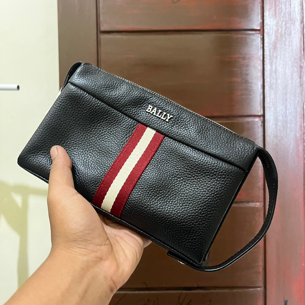 Tas handbag pria BALLY full kulit dengan Lock tas clutch pria mewah
