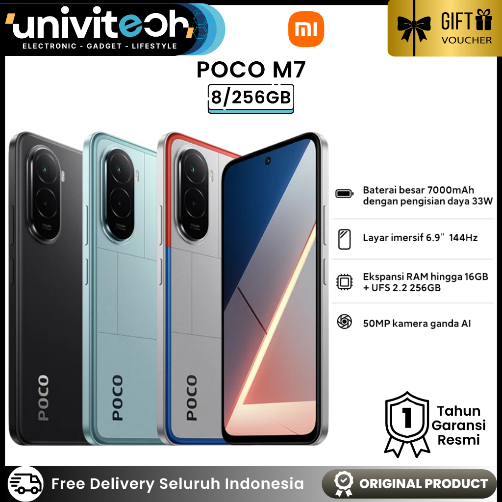 POCO M7 8/256GB 16GB UFS Snapdragon 685 FHD+ 6.9" 144Hz 50MP Dual AI Camera 7000mAh 33W Fastcharge