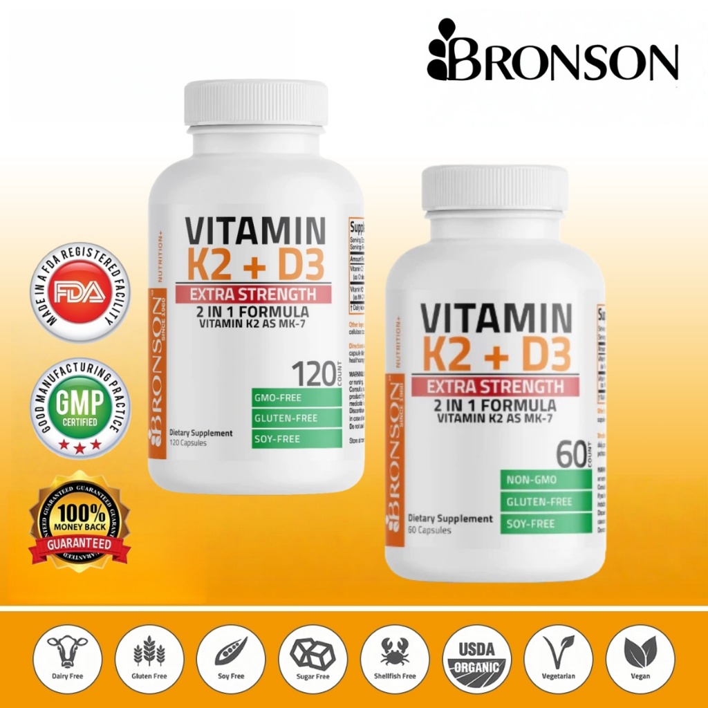 Bronson Extra Strength D3 10.000 IU K2 120mcg Vitamin Kesehatan Tulang Vitamin K2 D3 60 Capsules/120