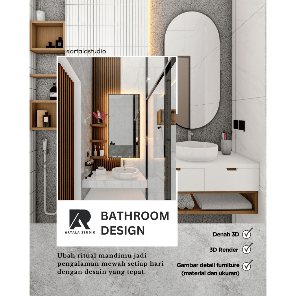 JASA DESAIN BATHROOM LENGKAP GAMBAR KERJA | 3D | 2 VIEW RENDER REALISTIS