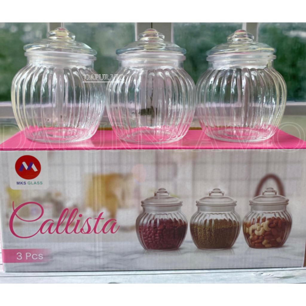 PROMO 3 PCS TOPLES FULL KACA CALLISTA 650 ML TOPLES KACA 1 SET ISI 3 PCS TEMPAT KUE KERING LEBARAN B