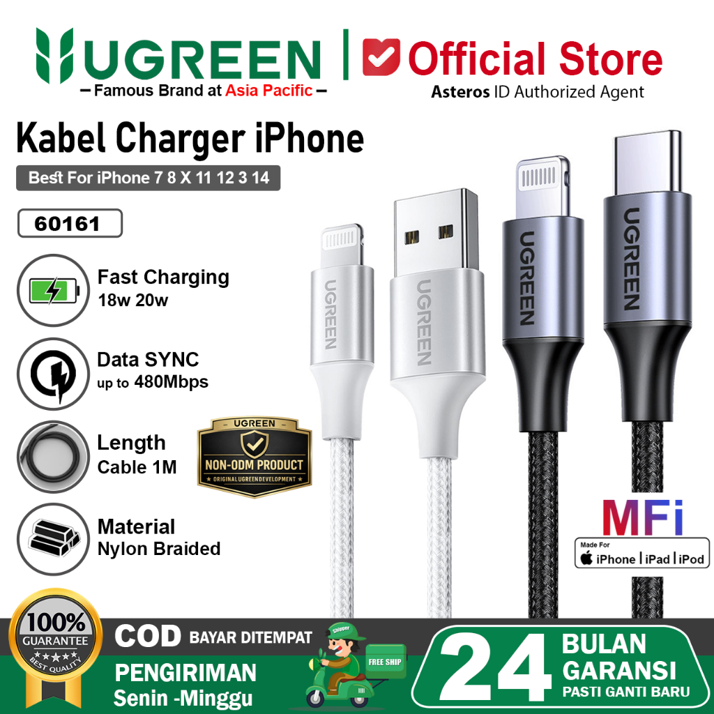 UGREEN Kabel Data iPhone MFi USB Lightning Dan USB Type C To Lightning Fast Charging 10w - 36w
