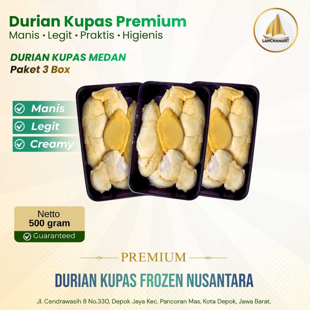 DURIAN KUPAS MEDAN / PAKET 3 BOX DURIAN KUPAS MEDAN / DURIAN PREMIUM / KEMASAN PER BOX 500 GRAM