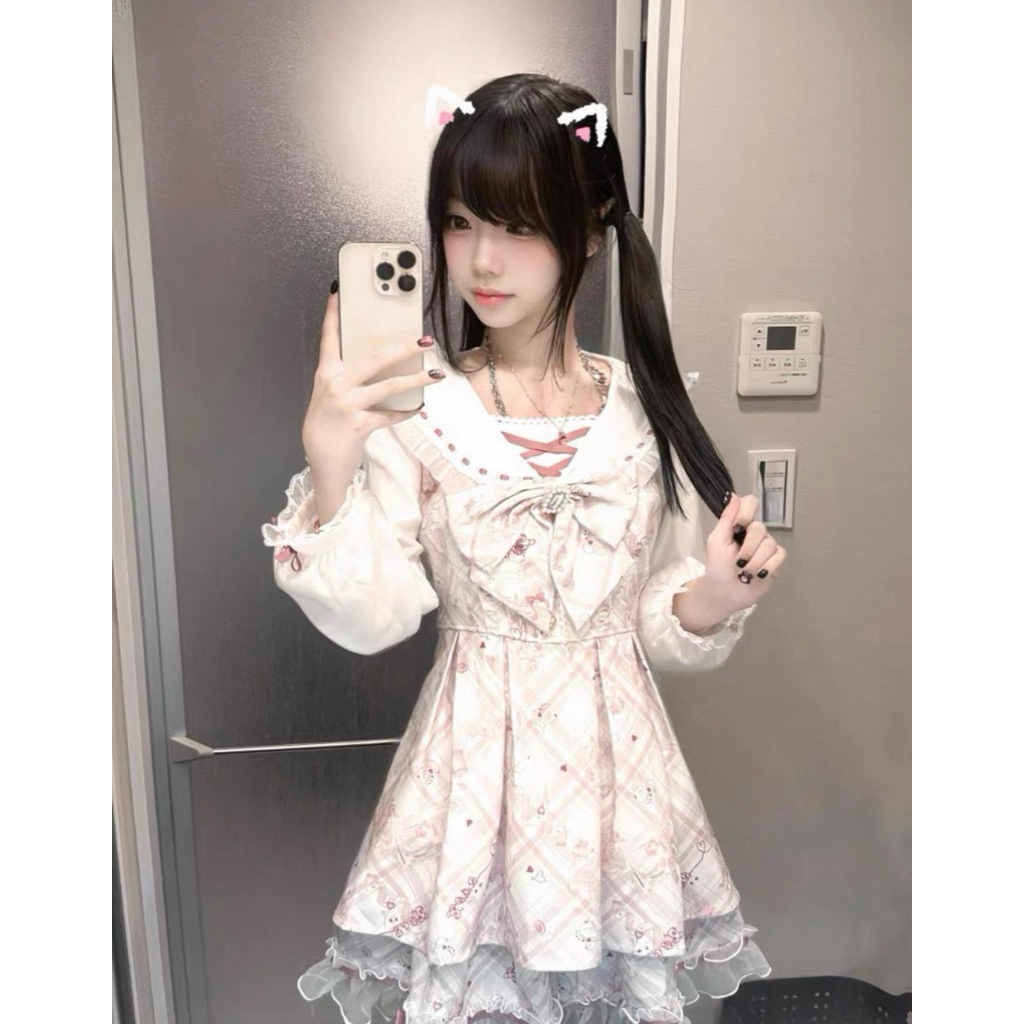 Pink tutu dress with tie-up detailing, faux two-piece shirt dress, cute cartoon bow, lace dress Lizl