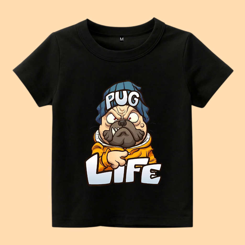 Baju kaos anak pug life team anjing lucu